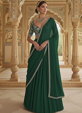 Green Georgette Zari Sequins Hand Embroidered Lehenga