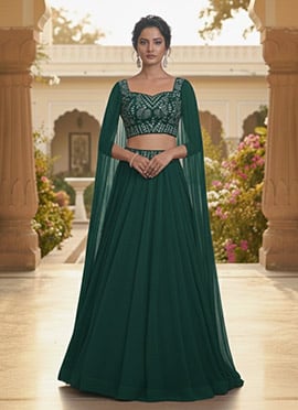 Green Georgette Zari Sequins Indowestern Sets and Suits