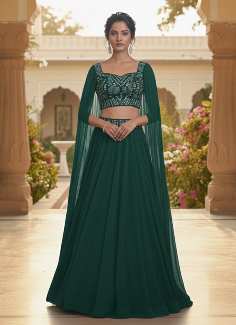 Green Georgette Zari Sequins Indowestern Sets and Suits Wedding Wear
