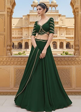 Green Georgette Zari Sequins Lehenga