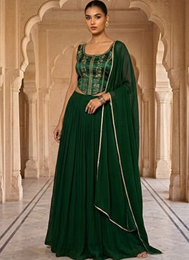 Green Georgette Zari Sequins Lehenga