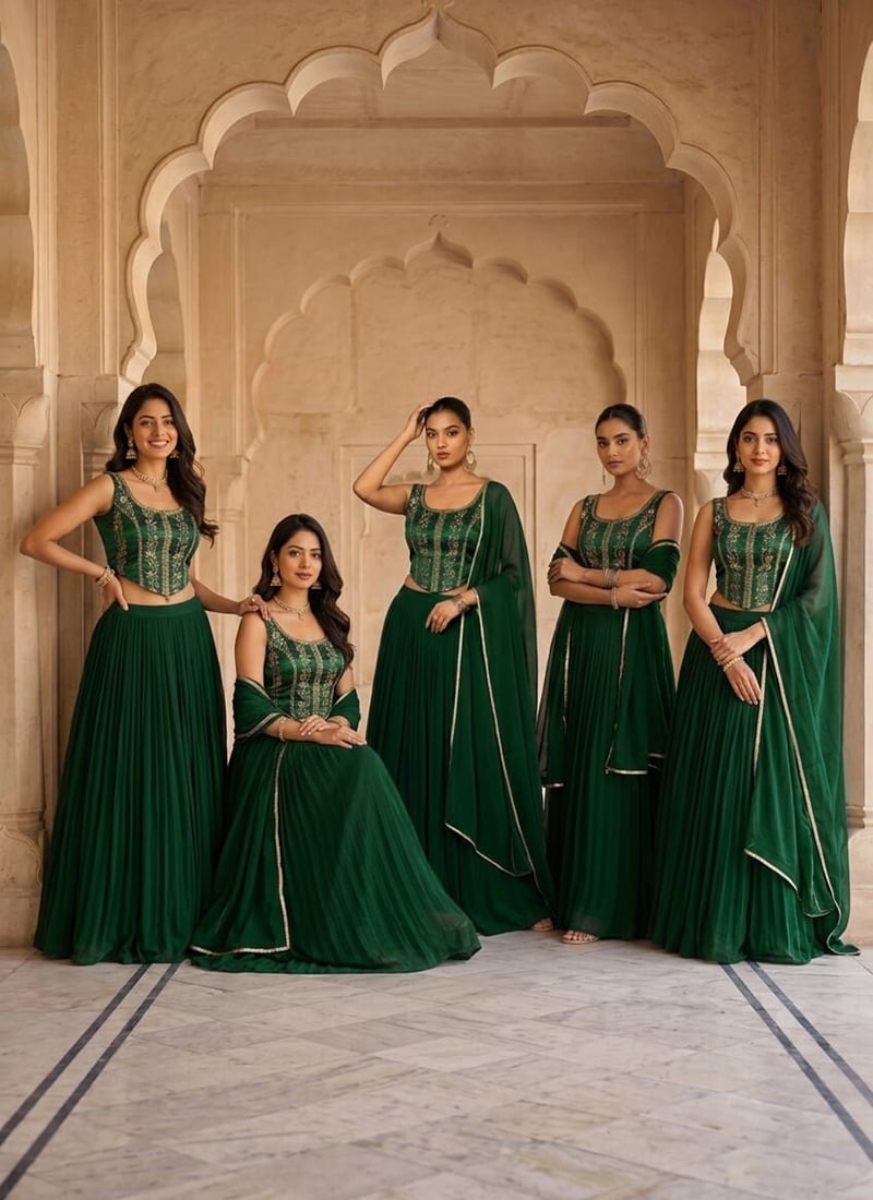 Green Georgette Zari Sequins Lehenga Wedding Wear
