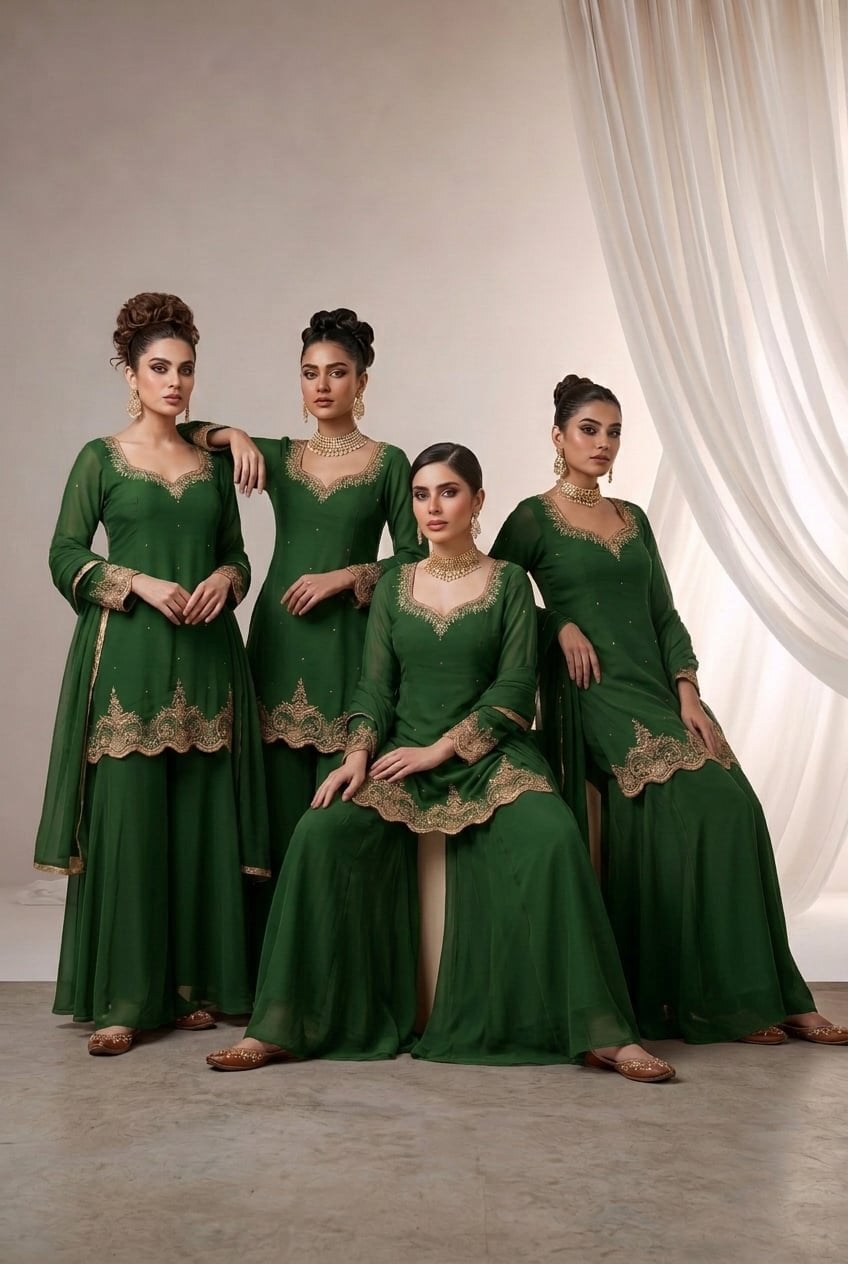 Green Georgette Zari Sequins Palazzo Suit Festive Wear