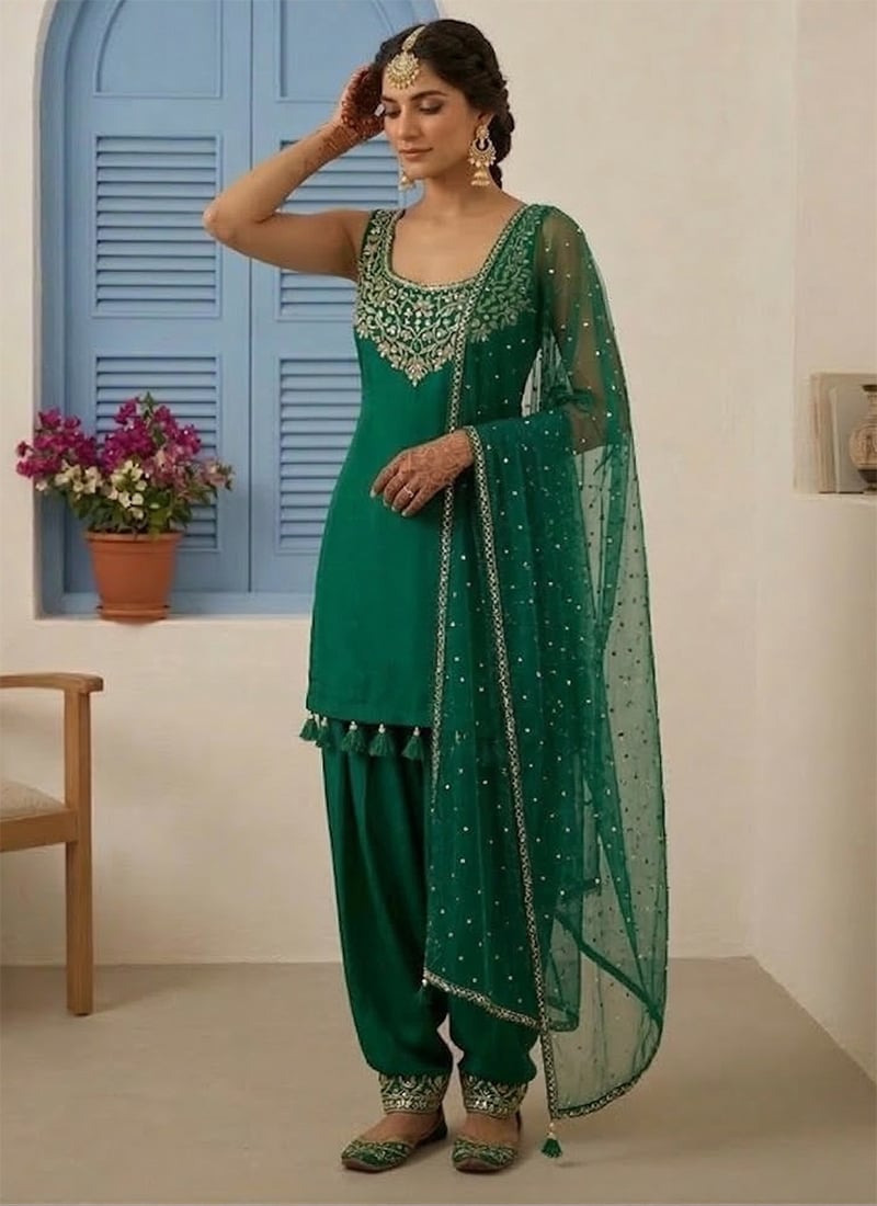 Green Georgette Zari Sequins Salwar Suit Festive Wear