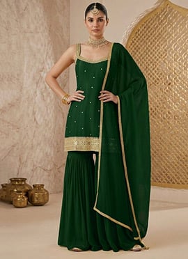 Green Georgette Zari Sharara Suit