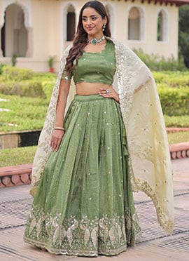 Green Gold Crush Sequins Lehenga