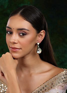 Green Gold Plated Kundan And Meenakari Danglers