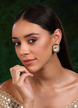 Green Gold Plated Kundan And Meenakari Studs