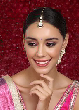 Green Gold Plated Kundan And Meenakari Work Maangtikka