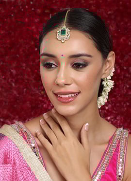 Green Gold Plated Kundan And Stone Work Maangtikka
