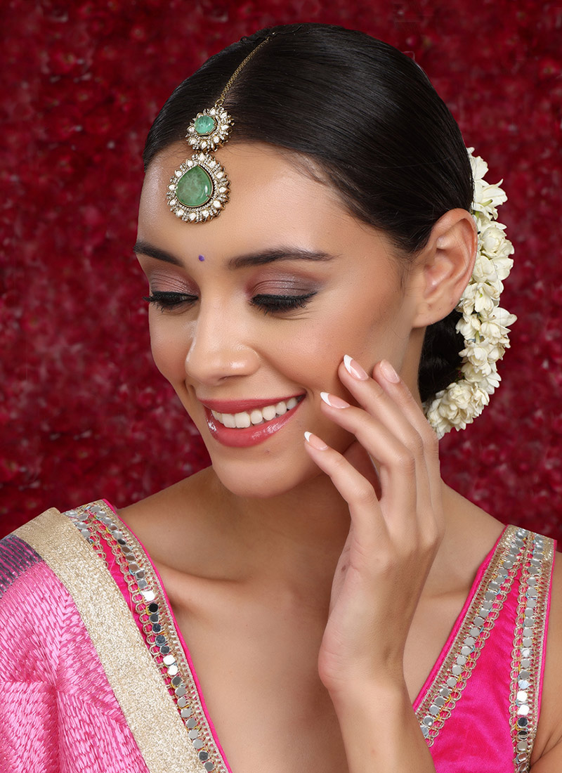 Green Gold Plated Kundan And Stone Work Maangtikka