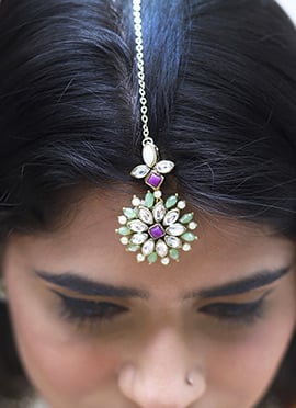 Green Gold Plated Kundan Mangtikka