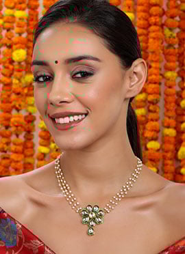 Green Gold Plated Kundan Studded With Meenakari Pearl Work Necklace