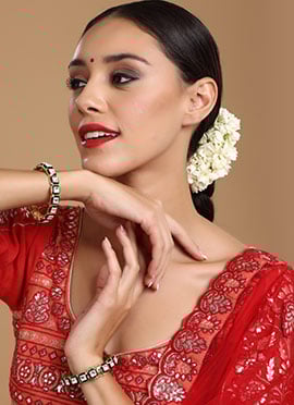 Green Gold Plated Kundan Studded With Meenakari Work Kada