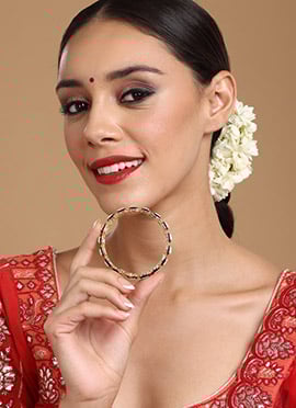 Green Gold Plated Kundan Studded With Meenakari Work Kada