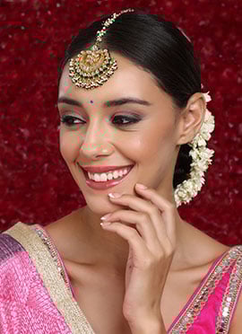 Green Gold Plated Kundan Studded With Pearl And Meenakari Work Maangtikka