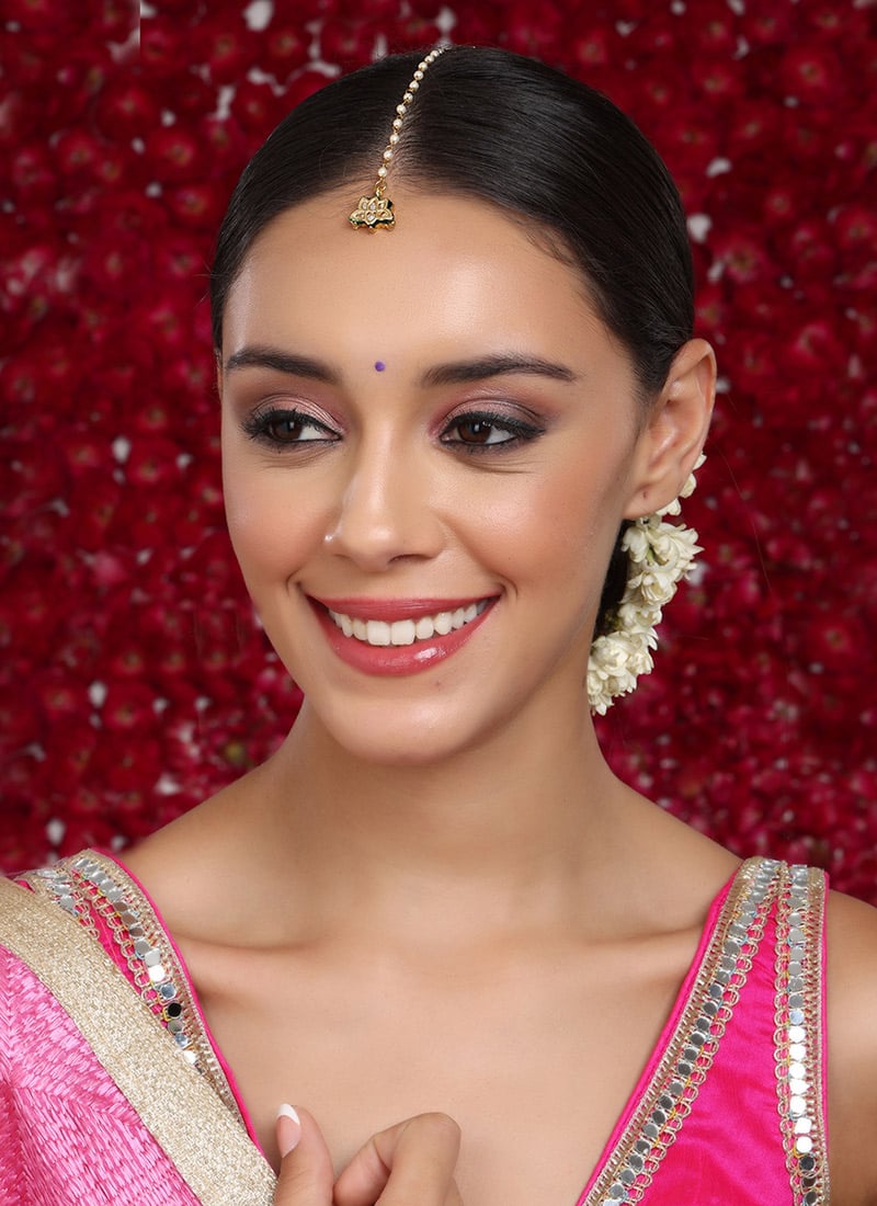Green Gold Plated Kundan Studded With Pearl Work Maangtikka Festive Wear