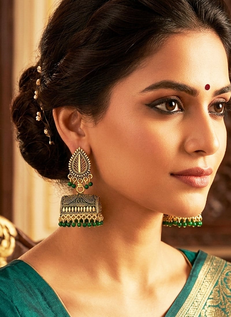 Green Gold Plated Multicolour DoliShaped Jhumka Earrings After Six Wear