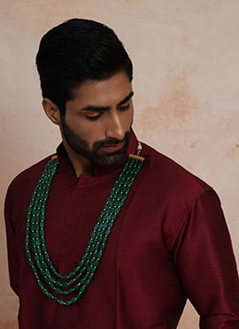 Green Gold Plated Pearl Layered Layered Necklace For Men