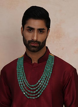 Green Gold Plated Pearl Layered Necklace For Men