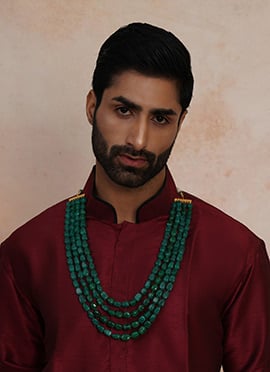 Green Gold Plated Pearl Layered Necklace For Men