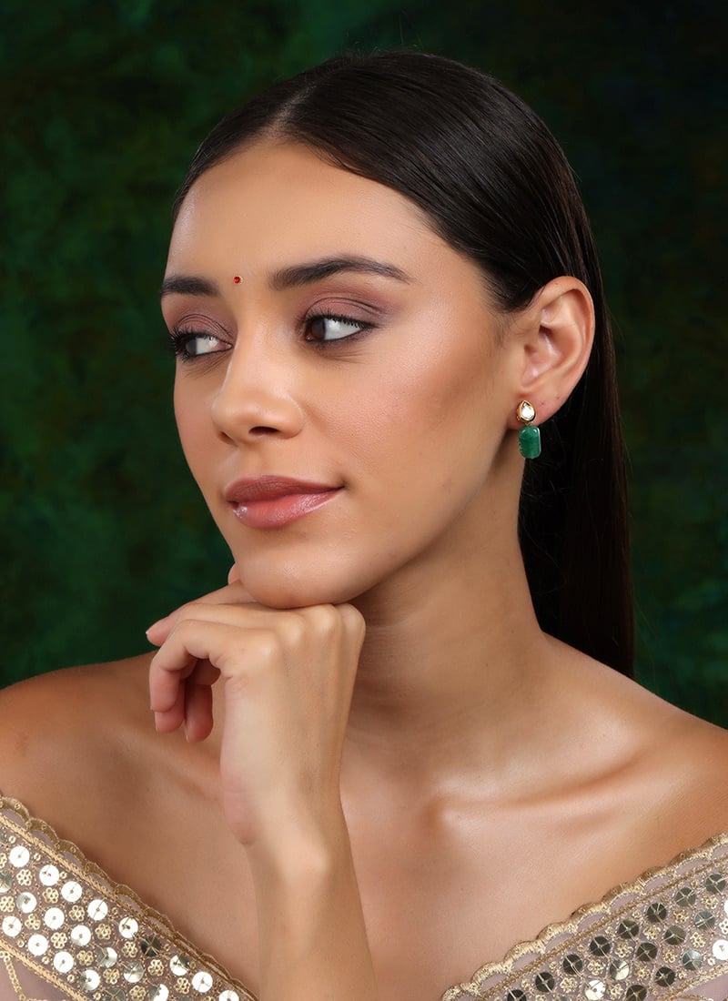 Green Gold Plated With Kundan And Pearl Work Studs After Six Wear