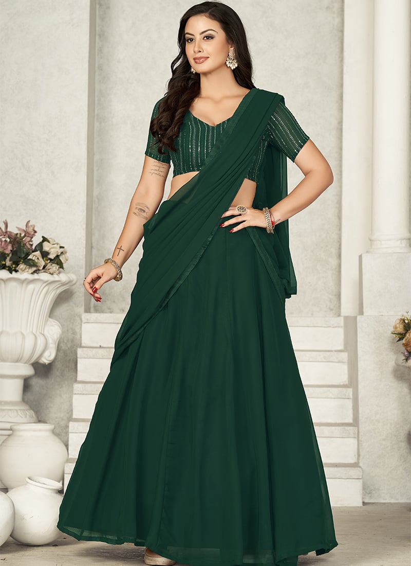 Green Greorgtte Bridesmaid Umbrella Lehenga With Embroidery And Sequins Party Wear