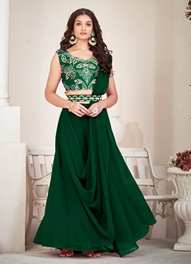 Green Greorgtte Embroidered Party Wear Umbrella Lehenga