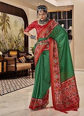 Green Handloom Silk Patola Print Saree