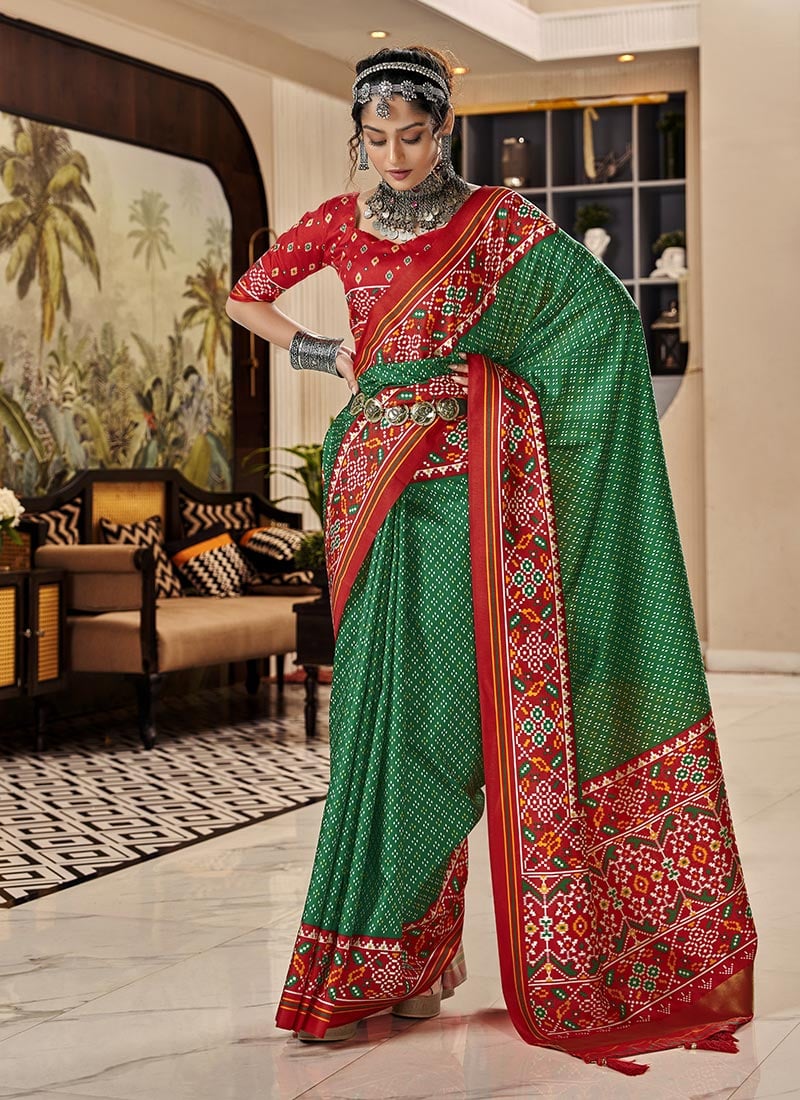 Green Handllom Silk Patola Print Saree