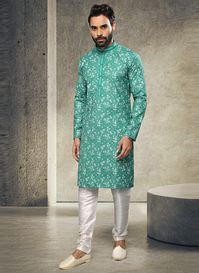 Green Handloom Cotton Kurta Pyjama Party Wear