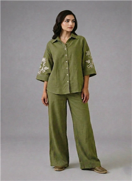 Green Ivory Vine Linen Cotton Co Ord Set