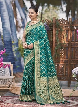 Green Jacquard Banarasi Satin Silk Saree