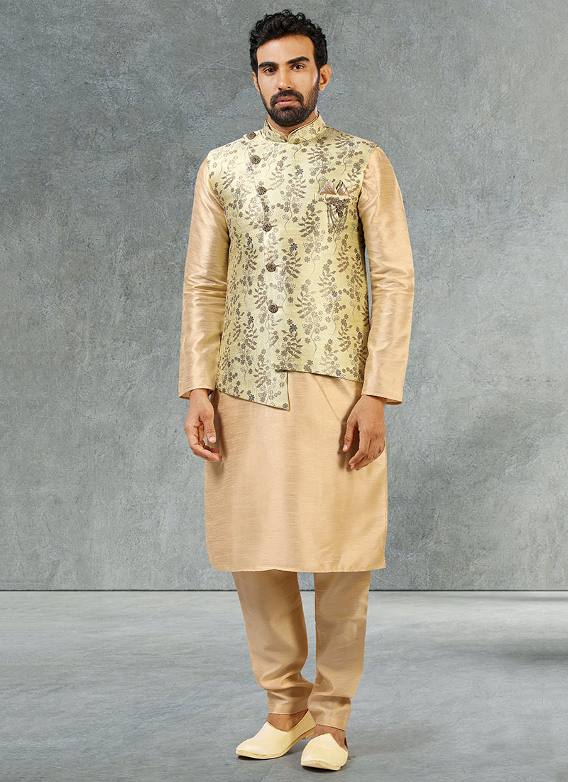 Green Jacquard Benarasi Silk Bandi Set Party Wear