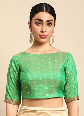 Green Jacquard Boat Neck Blouse