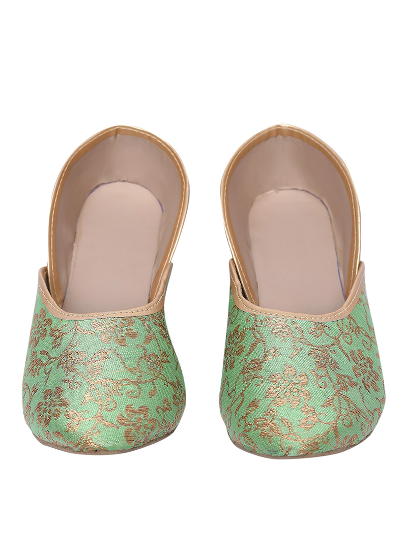 Green Jacquard Juti For Women