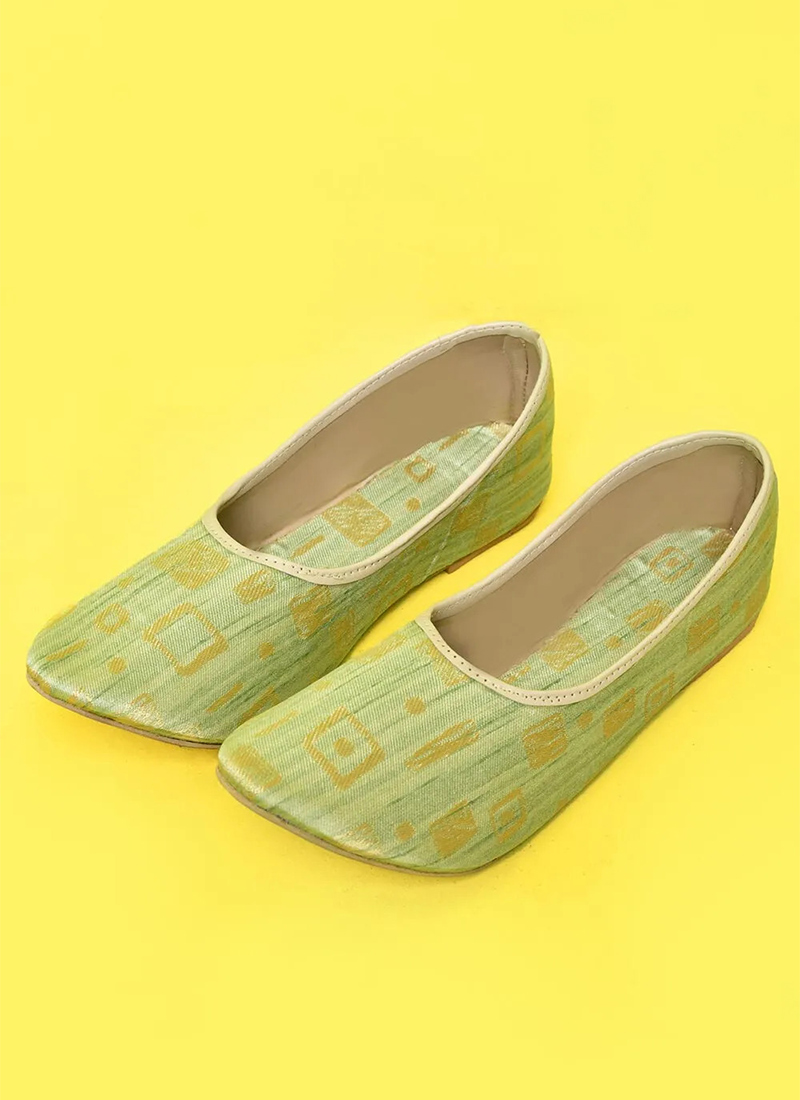 Green Jacquard Juti For Women