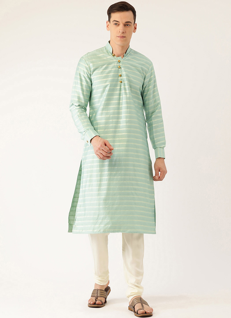 Green Jacquard Nylon Kurta Set Festive Wear