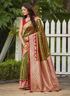 Green Jacquard Zari Banarasi Silk Saree