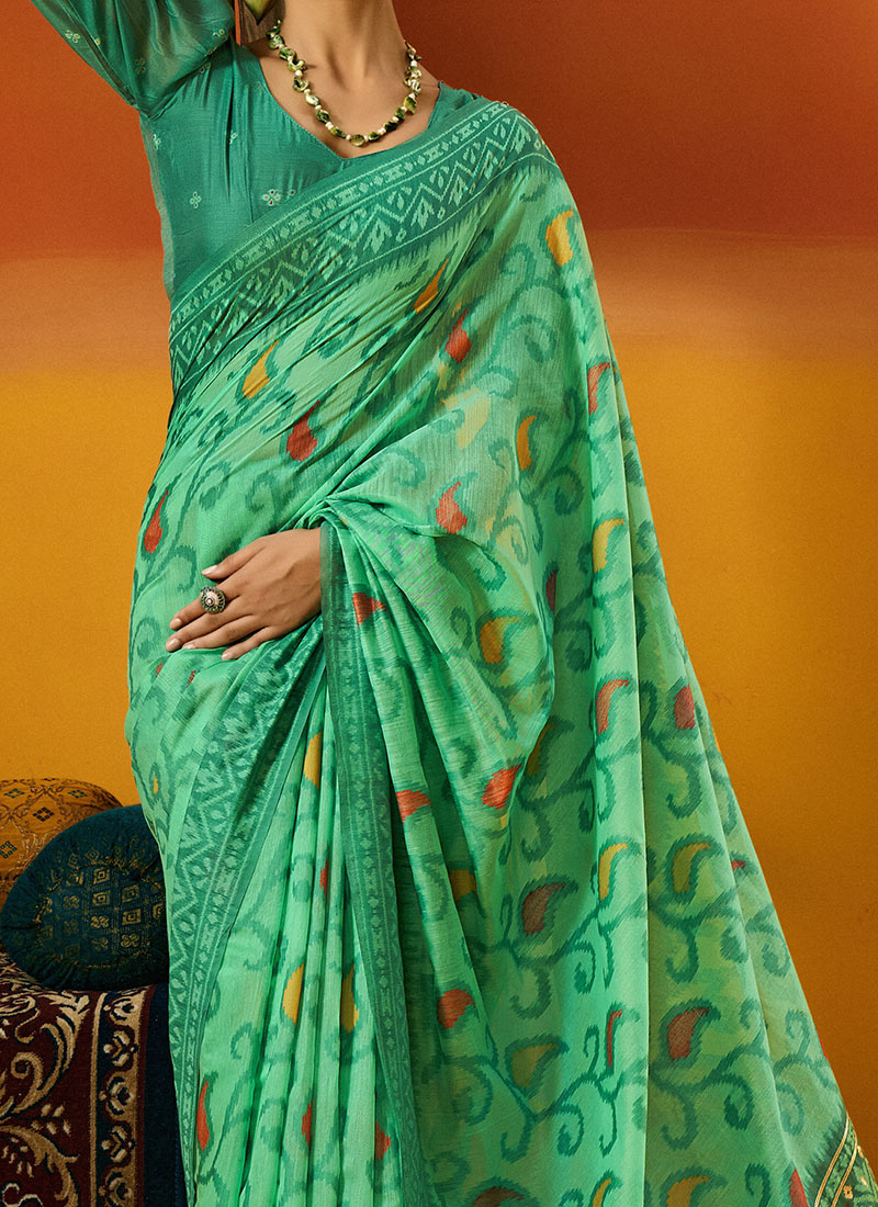 Green Mul Mul Cotton Jamdani Handloom Saree