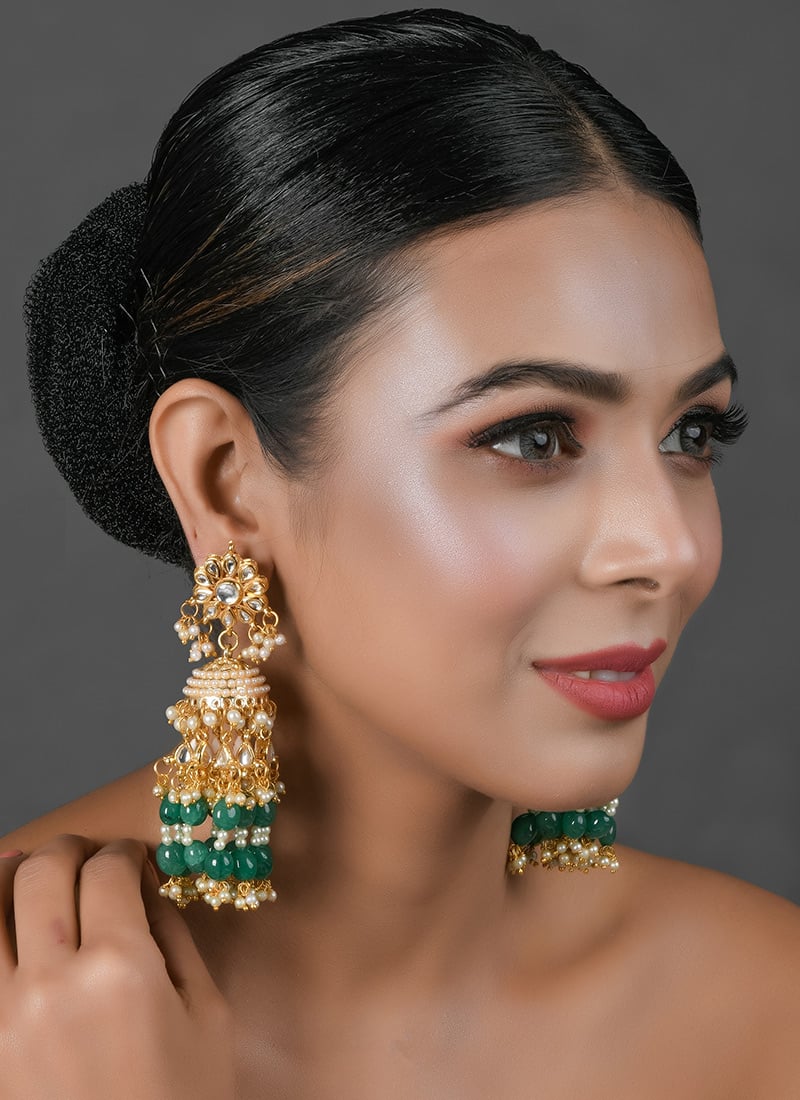 Green Jhumka Earrings Party Wear-ERDFEMNW022