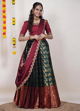 Green Kanjivaram Silk Jacquard Zari Embroidered A Line Lehenga