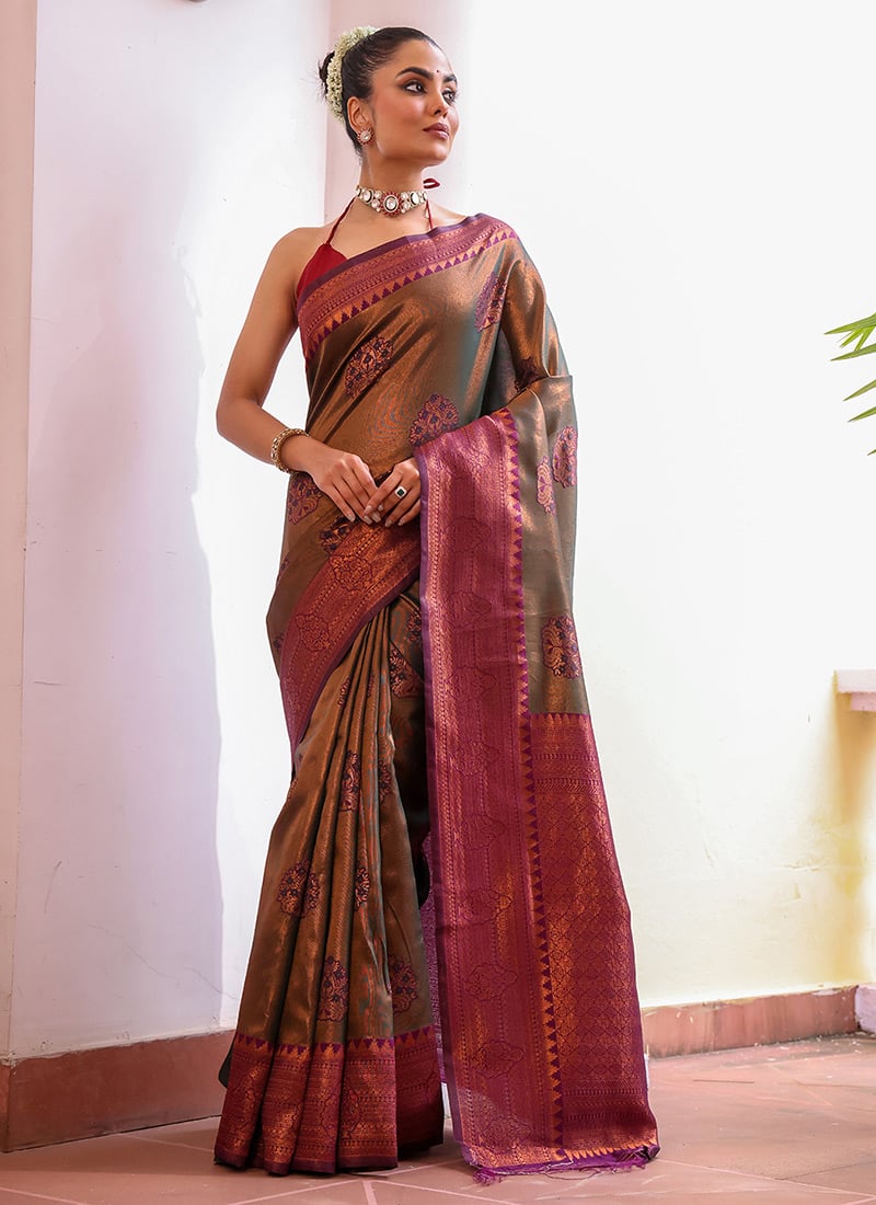 Green Kanjivaram Silk Zari Saree After Six Wear