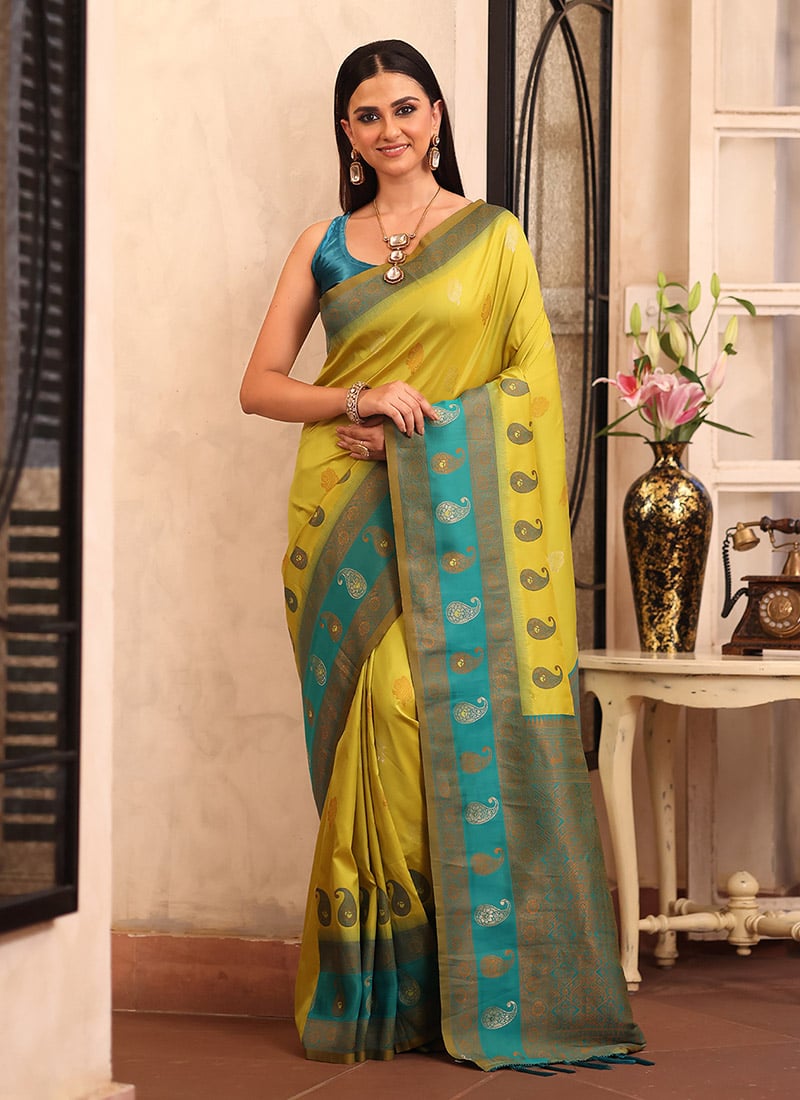 Green Kanjivaram Silk Zari Saree After Six Wear