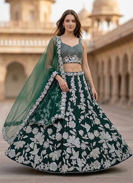 Green Kasturi Silk Georgette Embroidered Sequins Lehenga