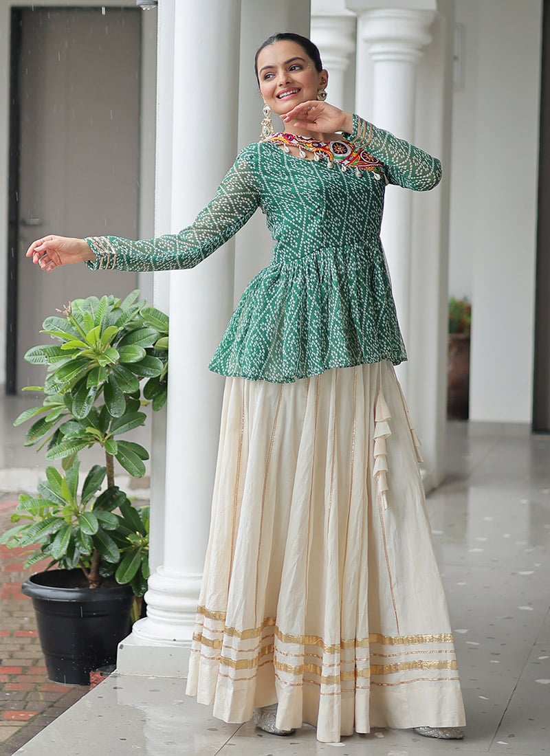 Green Kora Cotton Gota Patch Work Indowestern Skirt Sets And Suits Festive Wear