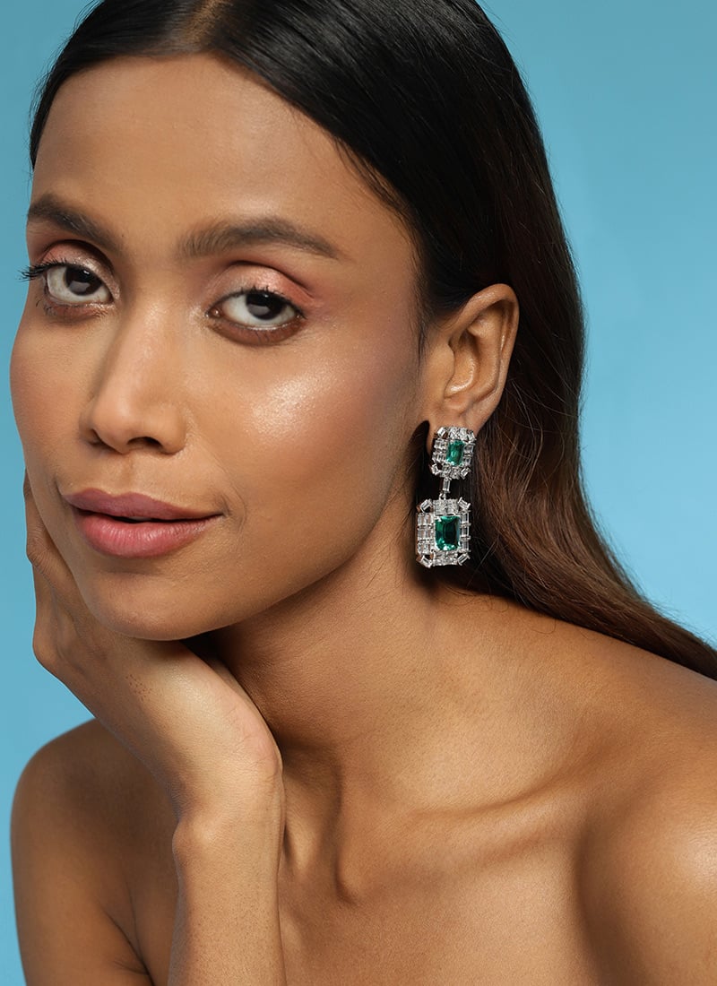 Green Kundan Adorned Danglers Festive Wear