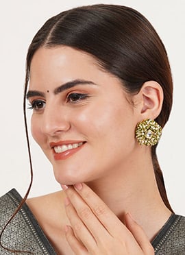 Green Kundan And Beads  Studs