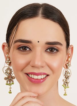 Green Kundan And Beads Adorned Danglers