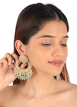 Green Kundan And Beads Chaand Bali